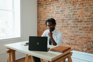Businessman working from an office Businessman working from an office
